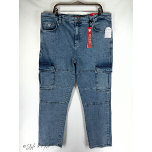 Guess Jeans Blue Mateo Cargo Stretch Denim Utility Straight Leg Size 38x32